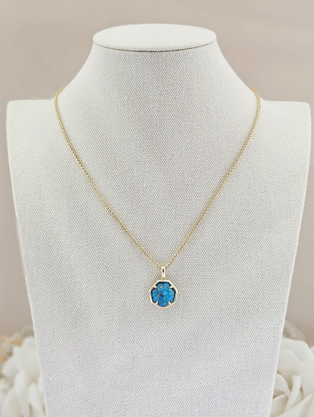 Kendra Scott Necklace 14k Gold Plated Cynthia Turquoise Short Pendant Boho